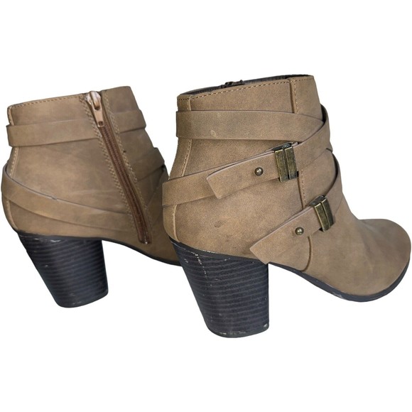 Suede Brown Heeled Strappy Buckle Zippered Womens 8 Ankle Boots Booties - Picture 5 of 14